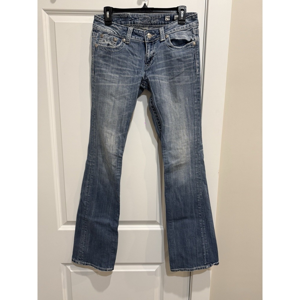 Miss Me Bootcut Jeans Womens 29x31 Medium Wash Thick Stitch Flap Pocket Y2K